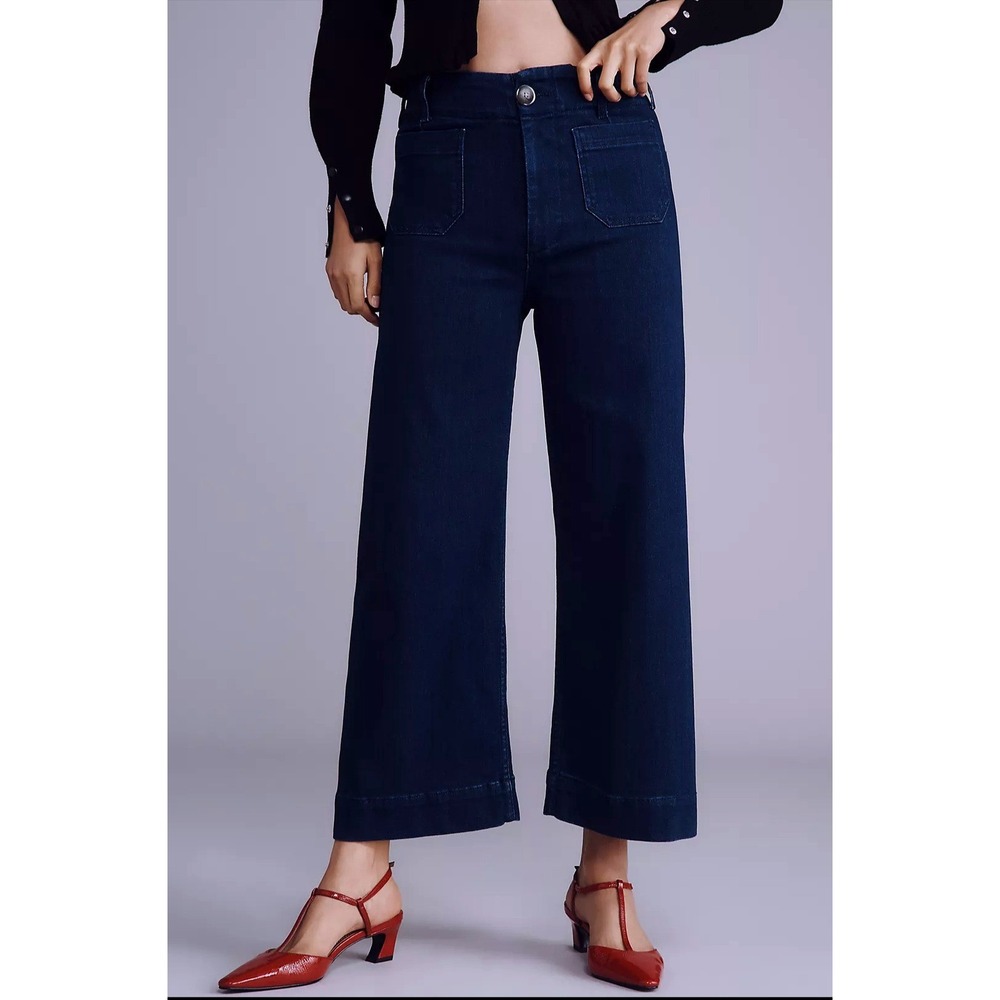 Maeve Wide Leg Crop Jeans in Dark Blue